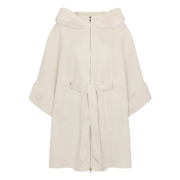 N.Peal Poppy Cape With Fur Trim in Ivory White | Knitwear | Coveti