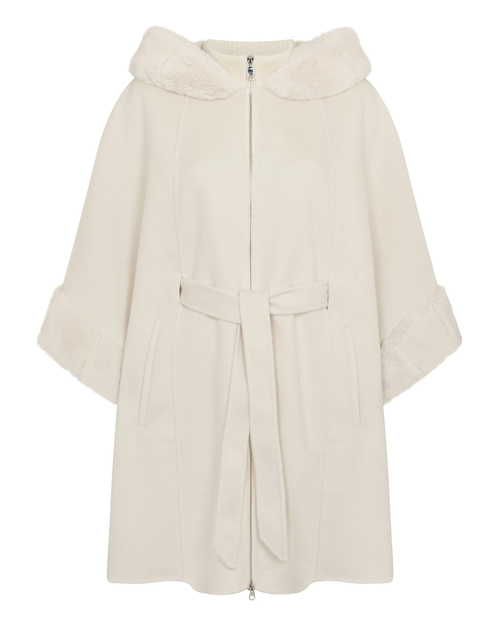 N.Peal Poppy Cape With Fur Trim in Ivory White N.Peal Poppy Cape With Fur Trim in Ivory White | Knitwear | Coveti