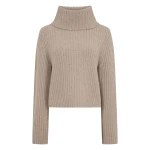 N.Peal Ribbed Bell Sleeve Cashmere Jumper in Oatmeal Brown | Turtlenecks | Coveti