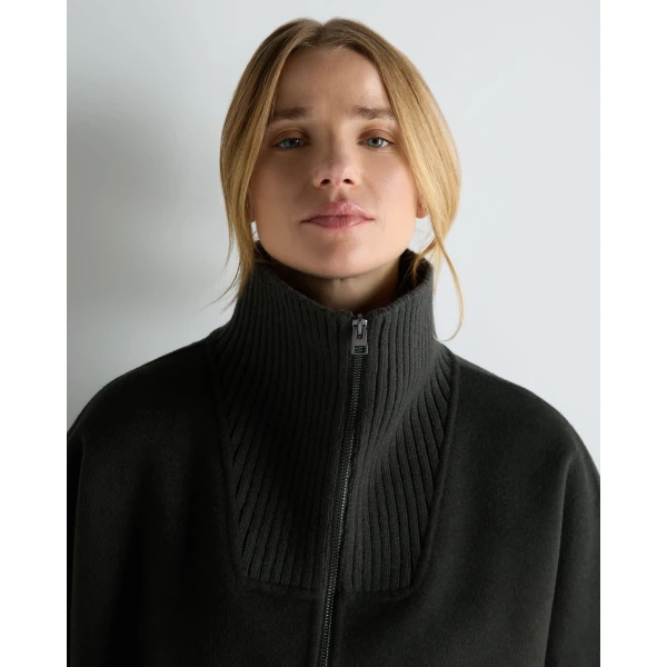 N.Peal Ribbed Collar Woven Cape in Dark Green
