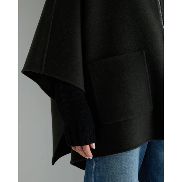 N.Peal Ribbed Collar Woven Cape in Dark Green