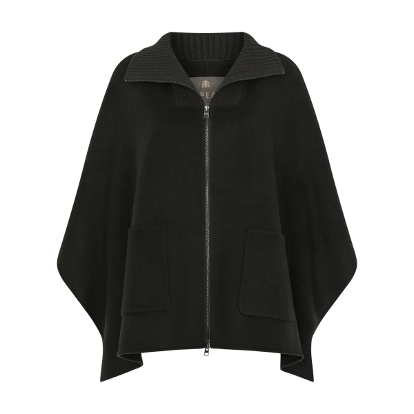 Ribbed Collar Woven Cape in Dark Green