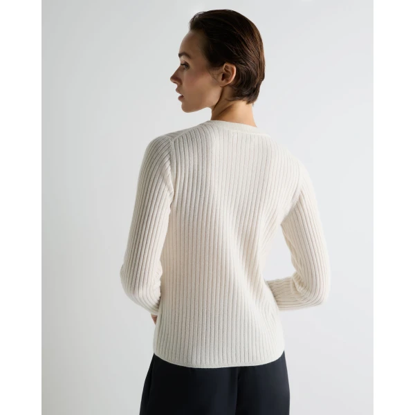 N.Peal Ribbed Full Zip Cashmere Jumper in New Ivory White