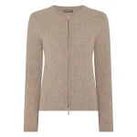 N.Peal Ribbed Full Zip Cashmere Jumper in Oatmeal Brown | Sweaters | Coveti