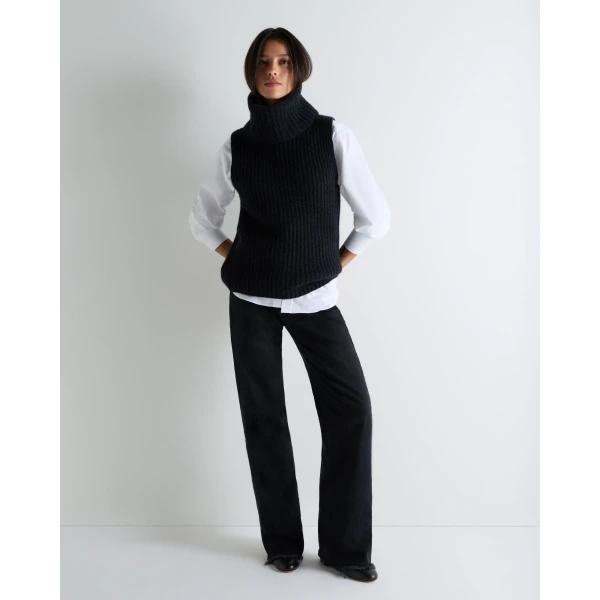 N.Peal Ribbed Sleeveless Turtle Neck Cashmere Jumper in Ink Blue Melange