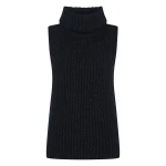 N.Peal Ribbed Sleeveless Turtle Neck Cashmere Jumper in Ink Blue Melange | Turtlenecks | Coveti