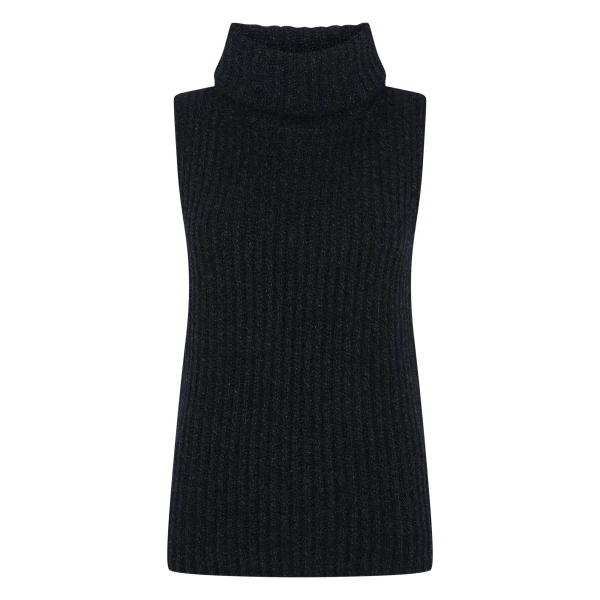 N.Peal Ribbed Sleeveless Turtle Neck Cashmere Jumper in Ink Blue Melange | Turtlenecks | Coveti