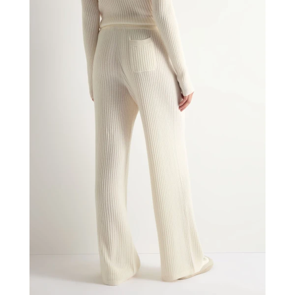 N.Peal Ribbed Wide Leg Cashmere Trousers in New Ivory White