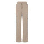 N.Peal Ribbed Wide Leg Cashmere Trousers in Oatmeal Brown | Wide leg pants | Coveti