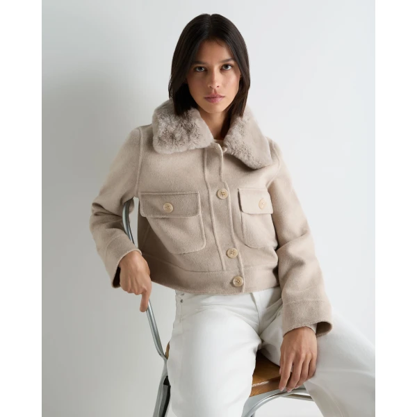 N.Peal Rosie Fur Collared Jacket in Beige Brown