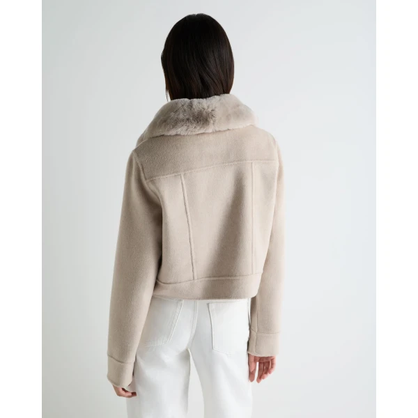 N.Peal Rosie Fur Collared Jacket in Beige Brown