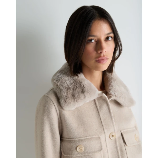 N.Peal Rosie Fur Collared Jacket in Beige Brown