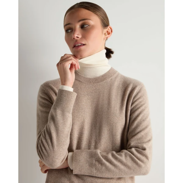 N.Peal Round Neck Cashmere Jumper Dress in Oatmeal Brown