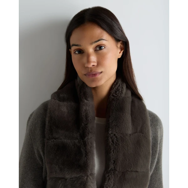 N.Peal Ruby Herringbone Fur Cardigan in Wood Smoke Brown
