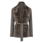 N.Peal Ruby Herringbone Fur Cardigan in Wood Smoke Brown | Cardigan | Coveti