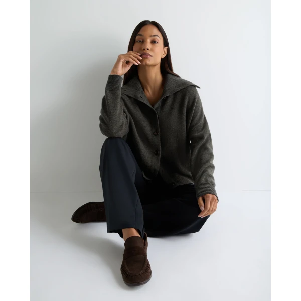 N.Peal Sailor Collar Cashmere Cardigan in Grey Moss