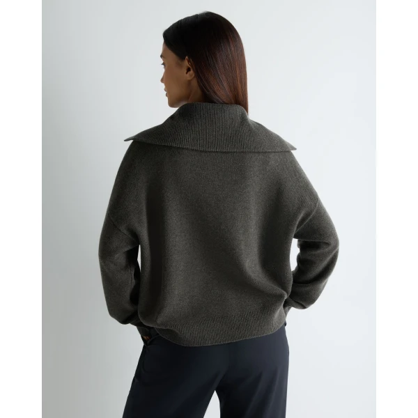 N.Peal Sailor Collar Cashmere Cardigan in Grey Moss