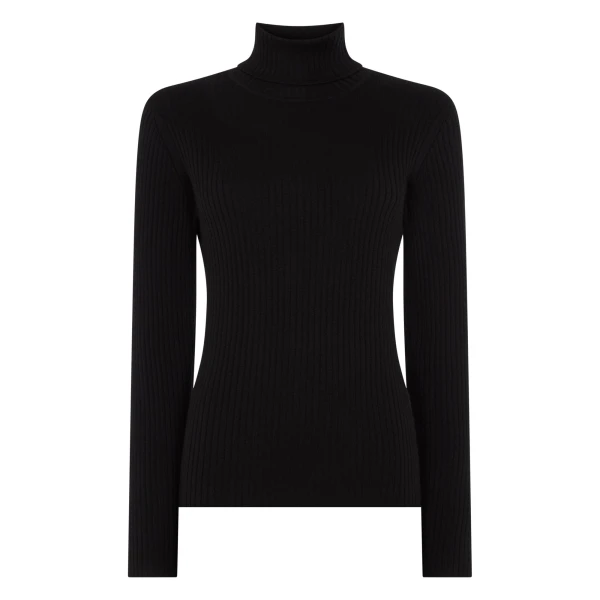 Superfine Cashmere Ribbed Roll Neck Jumper in Black