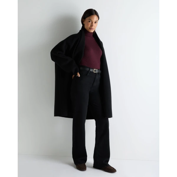 N.Peal Superfine Cashmere Ribbed Roll Neck Jumper in Damson Red