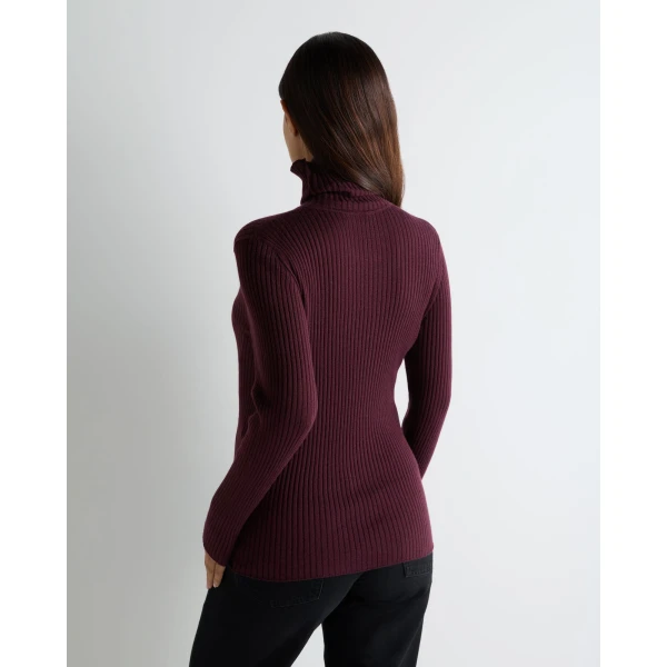 N.Peal Superfine Cashmere Ribbed Roll Neck Jumper in Damson Red