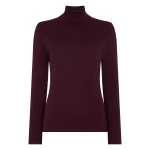 N.Peal Superfine Cashmere Ribbed Roll Neck Jumper in Damson Red | Turtlenecks | Coveti