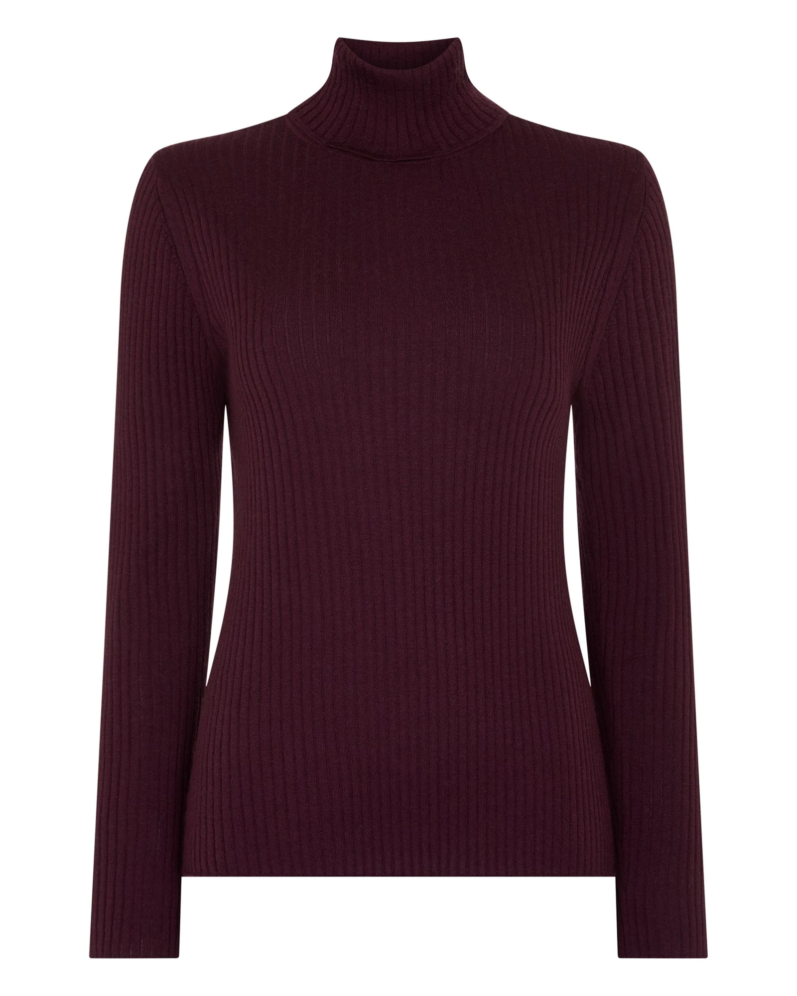 N.Peal Superfine Cashmere Ribbed Roll Neck Jumper in Damson Red N.Peal Superfine Cashmere Ribbed Roll Neck Jumper in Damson Red | Turtlenecks | Coveti