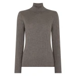 N.Peal Superfine Cashmere Ribbed Roll Neck Jumper in Pecan Brown | Turtlenecks | Coveti