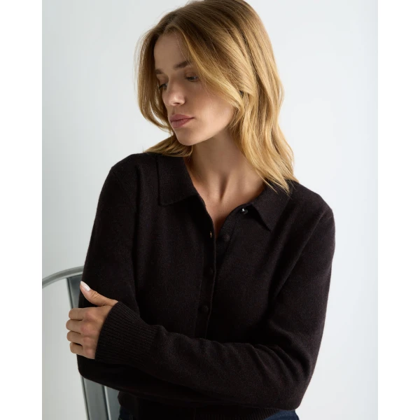 N.Peal Thea Collared Cashmere Cardigan in Cocoa Brown