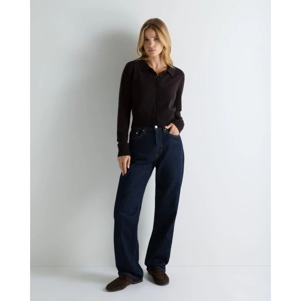 N.Peal Thea Collared Cashmere Cardigan in Cocoa Brown