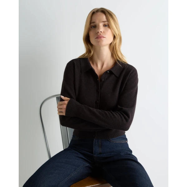 N.Peal Thea Collared Cashmere Cardigan in Cocoa Brown
