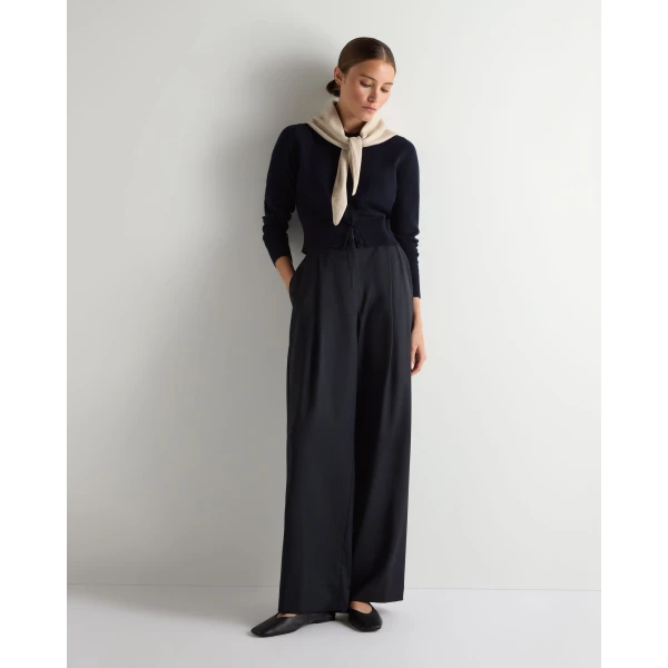 N.Peal Thea Collared Cashmere Cardigan in Navy Blue