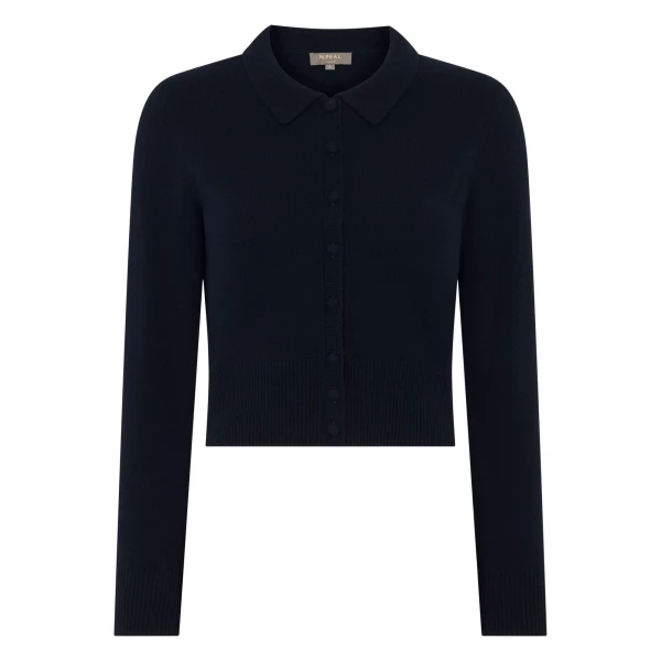 N.Peal Thea Collared Cashmere Cardigan in Navy Blue | Cardigan | Coveti