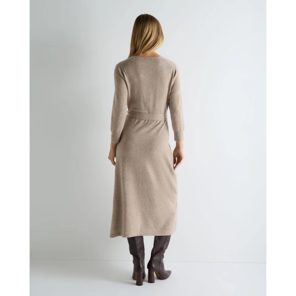 N.Peal Willa Wrap Cashmere Dress in Oatmeal Brown