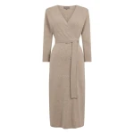 N.Peal Willa Wrap Cashmere Dress in Oatmeal Brown | Midi Dresses | Coveti