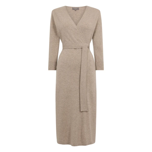 Willa Wrap Cashmere Dress in Oatmeal Brown
