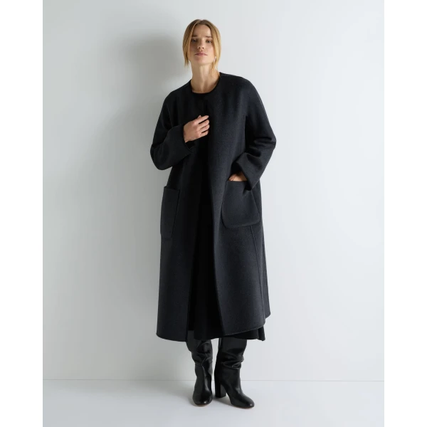 N.Peal Wool Silk Blend Coat in Charcoal Grey