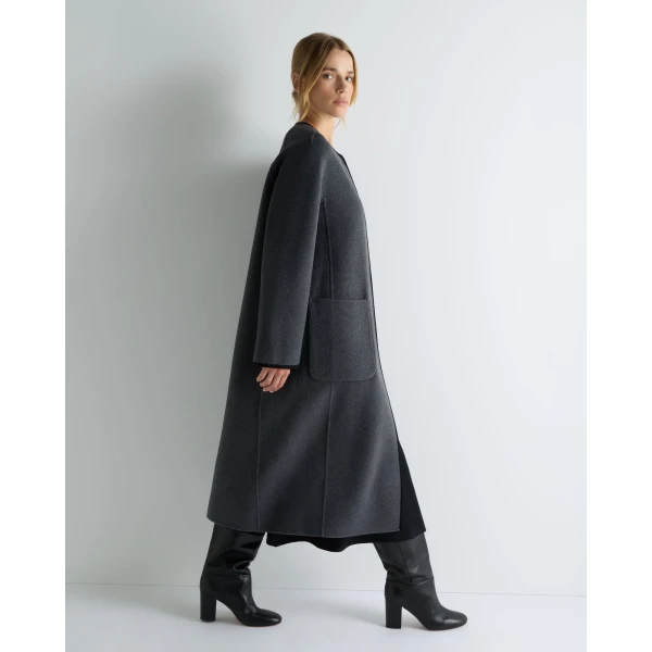 N.Peal Wool Silk Blend Coat in Charcoal Grey