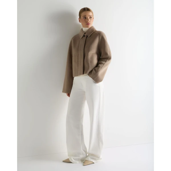 N.Peal Wool Silk Blend Jacket in Dark Beige Brown