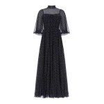 Needle and Thread Amaya Shimmer Long Sleeve Gown in Jet Black | Evening Gowns | Coveti