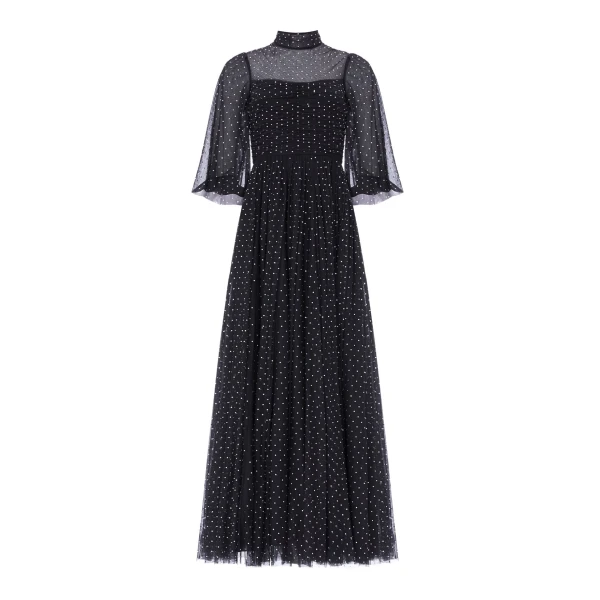 Amaya Shimmer Long Sleeve Gown in Jet Black