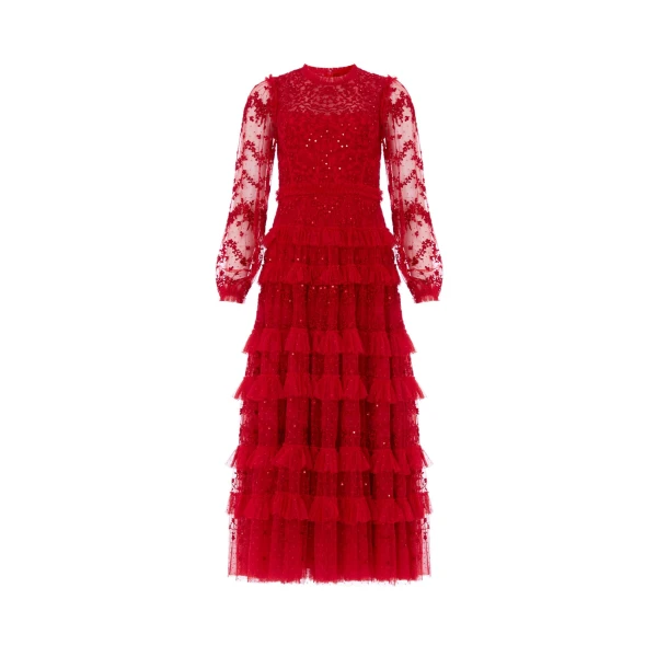 Blossom Lace Ankle Gown in Red