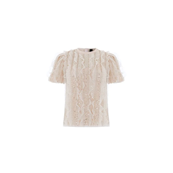 Jet Frill Blouse in Soft Peony / Silver