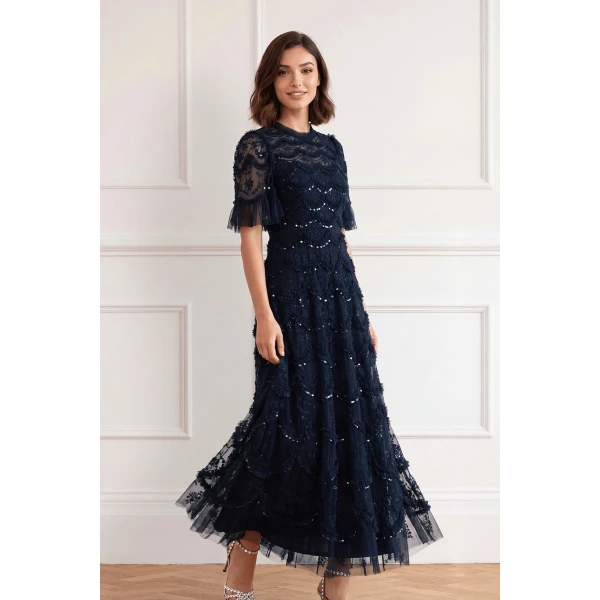 Needle and Thread Lily Bloom Ankle Gown in Navy
