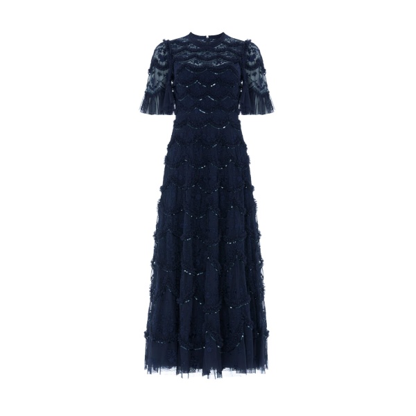 Needle and Thread Lily Bloom Ankle Gown in Navy | Evening Gowns | Coveti