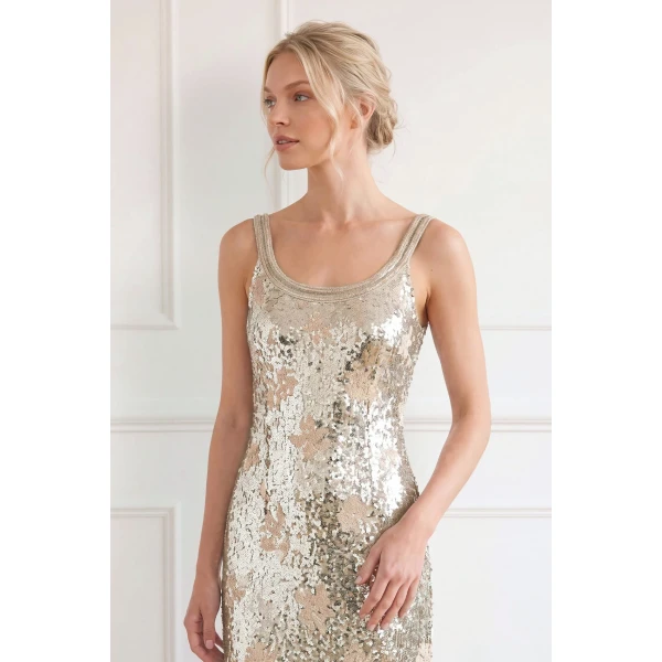 Needle and Thread Luminara Sleeveless Ankle Gown in Moonbeam / Silver