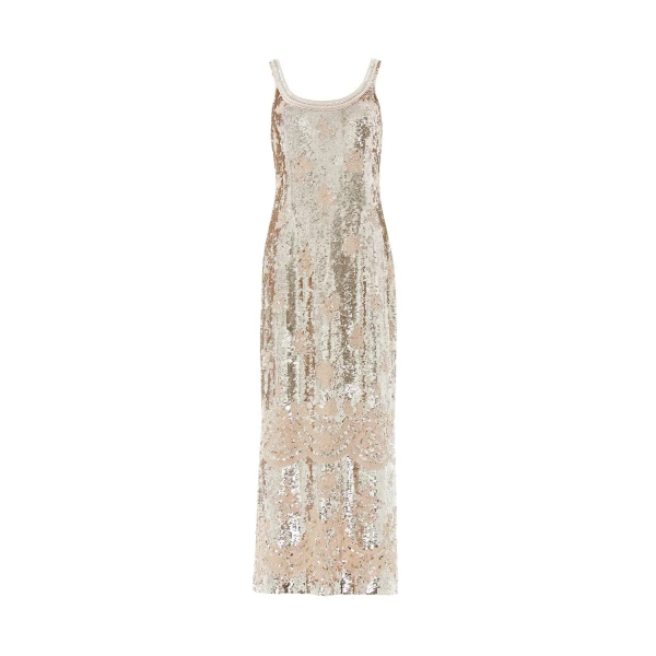 Needle and Thread Luminara Sleeveless Ankle Gown in Moonbeam / Silver | Evening Gowns | Coveti