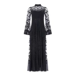 Needle and Thread Sylvia Rose Long Sleeve Ankle Gown in Jet Black | Evening Gowns | Coveti