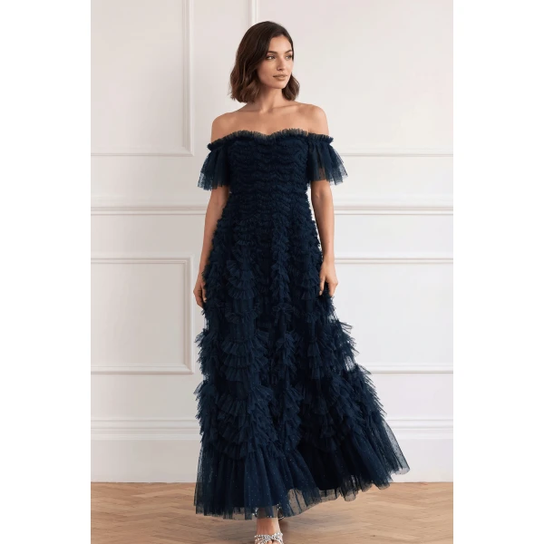 Needle and Thread Thalia Off-Shoulder Gown in Navy