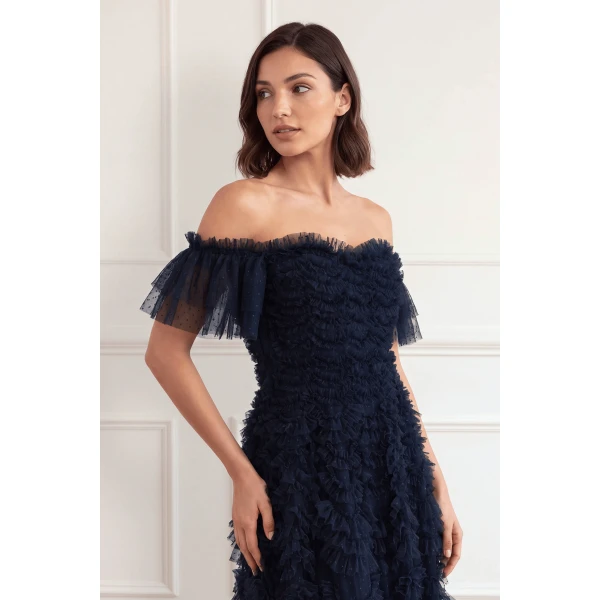 Needle and Thread Thalia Off-Shoulder Gown in Navy