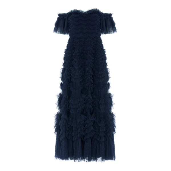 Thalia Off-Shoulder Gown in Navy
